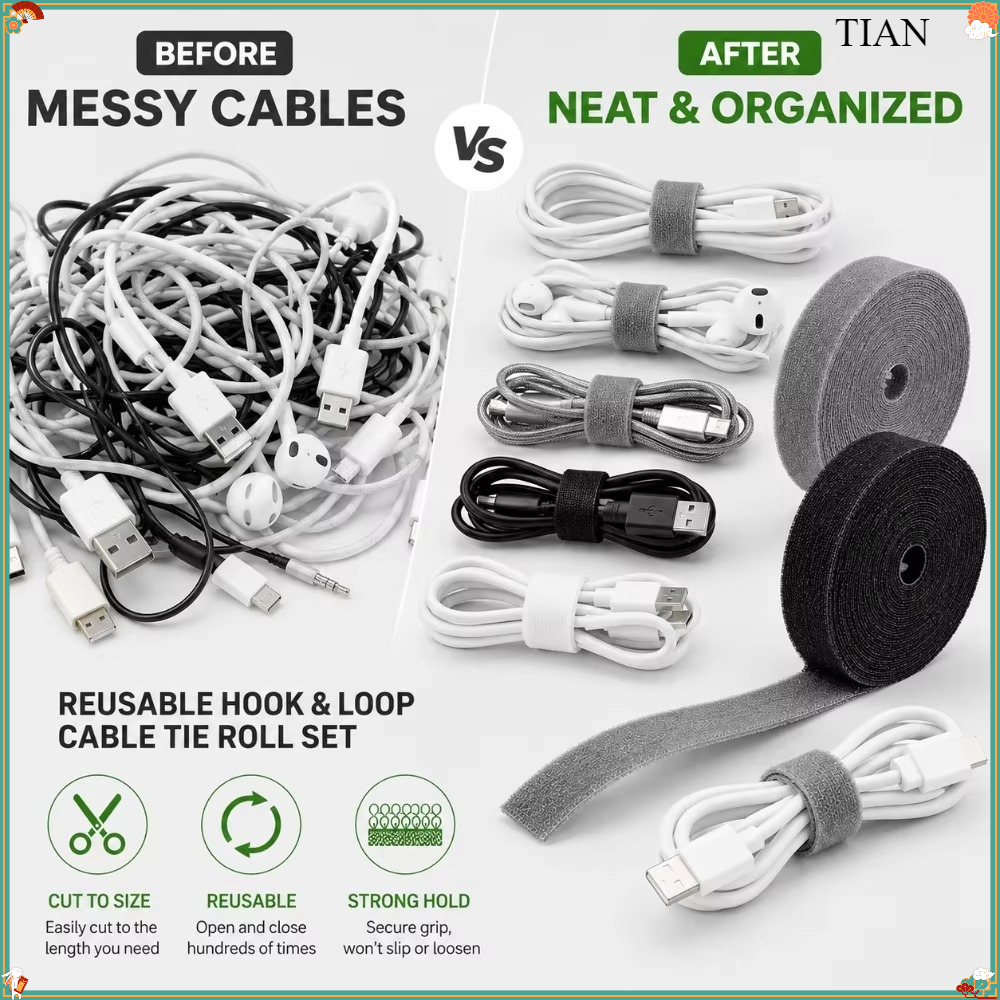 Desk Organizer - 1PC Reusable Cable Tie Roll Cut