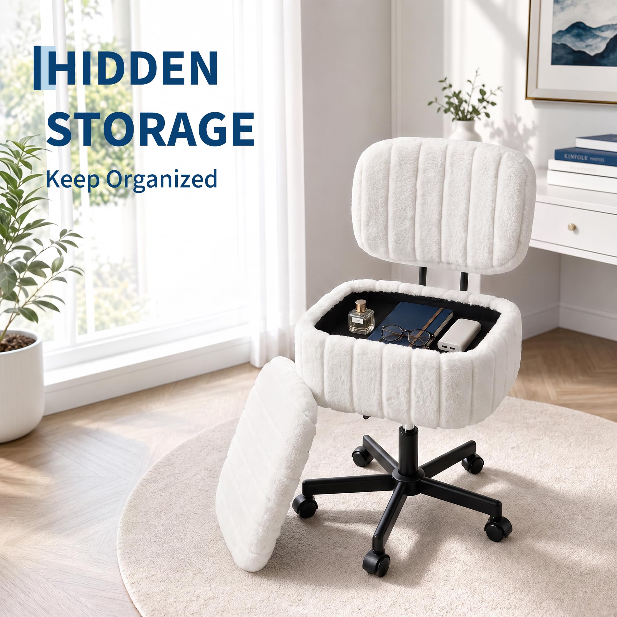 Vanity Chair with Storage, Fau - Office Stool ulasan dan harga